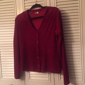 Juniors velour crimson red front button top.